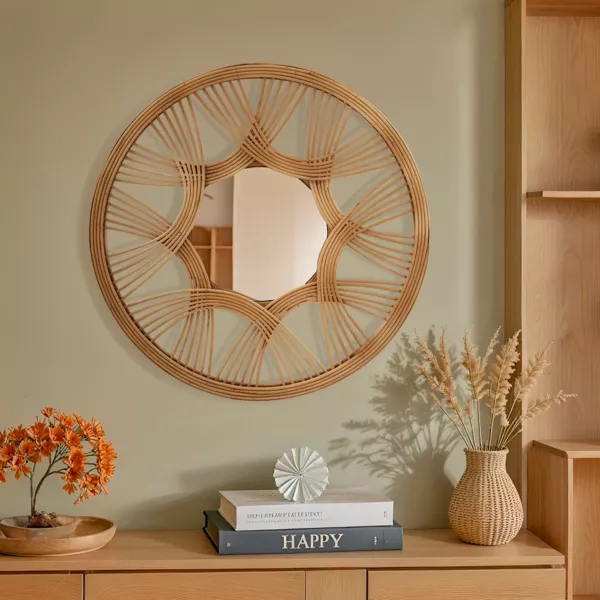 Ronde rotan muurspiegel (D45 cm) Honiara Beige