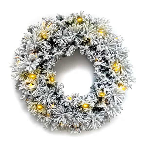 Couronne de Noël lumineuse (D50 cm) Edmonton Vert enneigé et blanc chaud