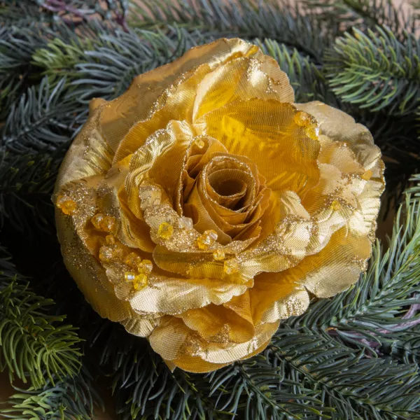 Kunstblume auf Clip Rosette Gold
