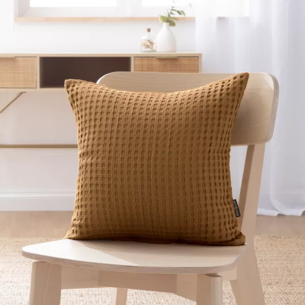 Housse de coussin carr�e coton nid d'abeille (40 x 40 cm) Maya Camel