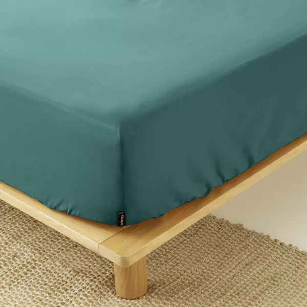 Drap housse percale de coton (90 x 200 cm) Cali Bleu canard