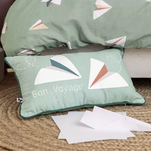 Coj�n rectangular infantil de algod�n  (30 x 50  cm) Petits papiers Azul