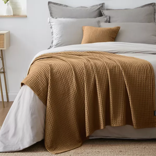 Jet� de lit coton nid d'abeille (130 x 160 cm) Maya Camel