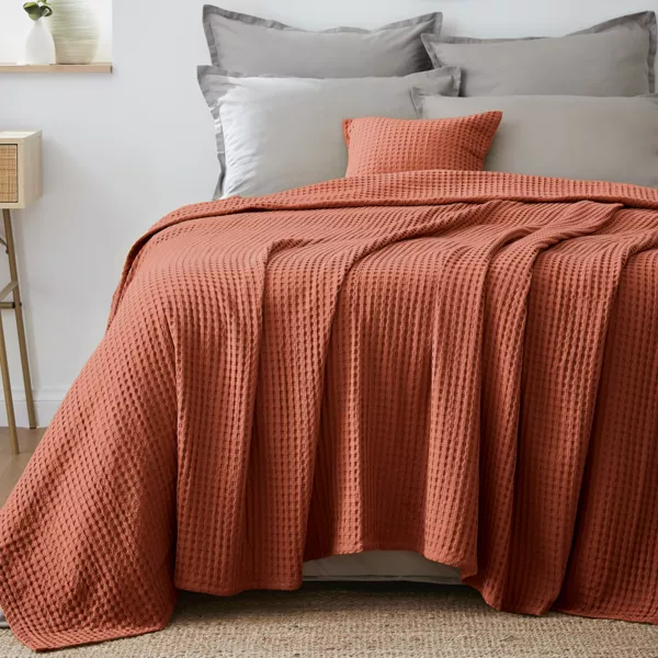 Katoenen honingraat bedsprei (180 x 220 cm) Maya Terracotta