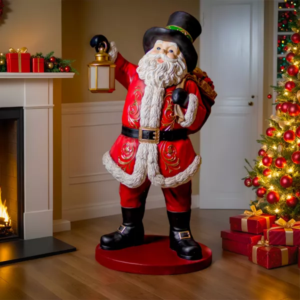 Babbo Natale Gigante a pile (H166 cm) Klaus e la sua lanterna illuminata
