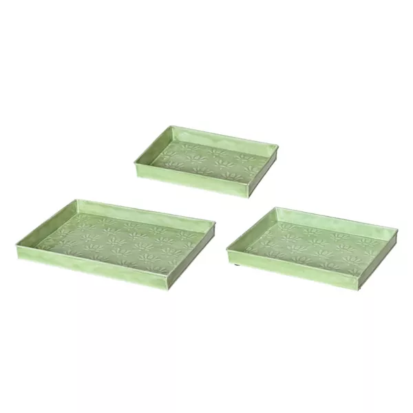 Lot de 3 plateaux d�coratifs (34 x 24 cm) Fleurs d'�sm�e Vert pomme