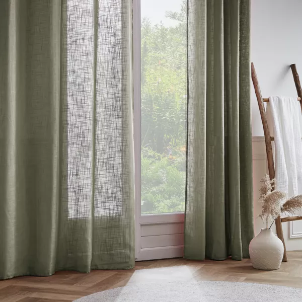 Gardin med �skner i linnedeffekt (140 x 280 cm) Robin Rosmarin Gr�n