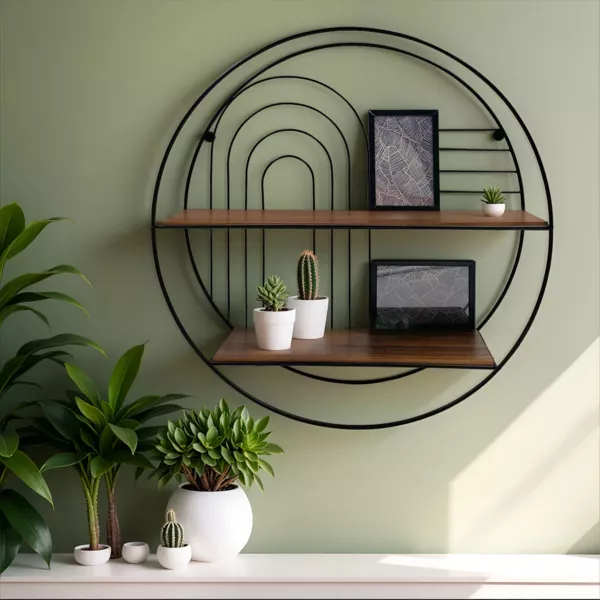 Etag�re murale m�tal 2 plateaux + 2 portes photos (D 50 cm) Tiggy Noir