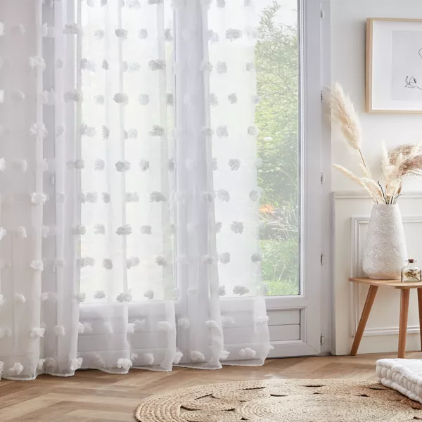 Tenda trasparente con occhielli pon pon (280 x 240 cm) Suzie Bianco