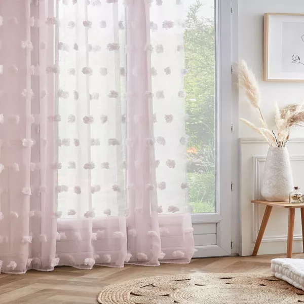 Tenda trasparente con occhielli e pon pon (280 x 240 cm) Suzie Rose