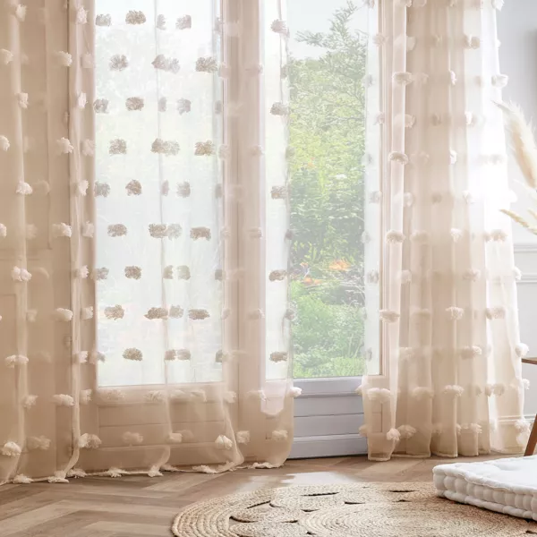 Vitrage met ringen en pompons (180 x 240 cm) Suzie Beige