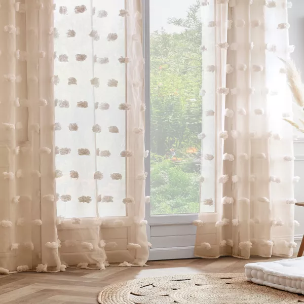 Vitrage met roede schuifzoom en pompons (140 x 240 cm) Suzie Beige