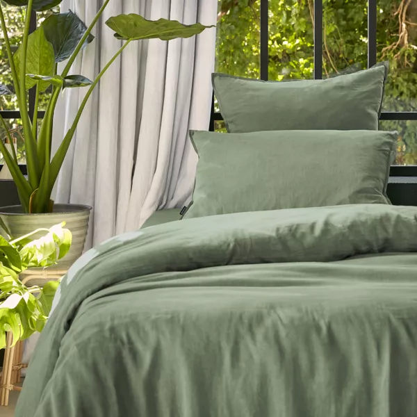 Housse de couette lyocell Tencel� lav� (140 x 200 cm) Olivia Vert romarin