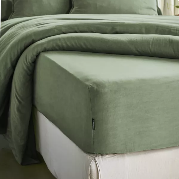 Drap housse lyocell Tencel� lav� (200 x 200 cm) Olivia Vert romarin