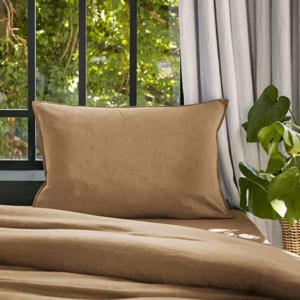 Federa cuscino letto rettangolare lyocell Tencel⢠lavato (50 x 70 cm) Olivia Camel