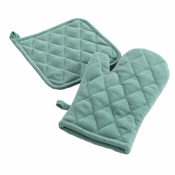 Gant et manique coton Ardenia uni Vert sauge