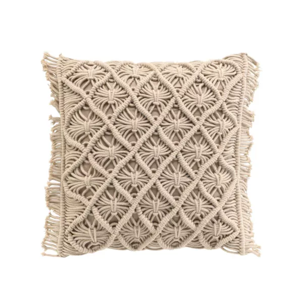 Coussin carr� macram� (40 x 40 cm) Indy Taupe