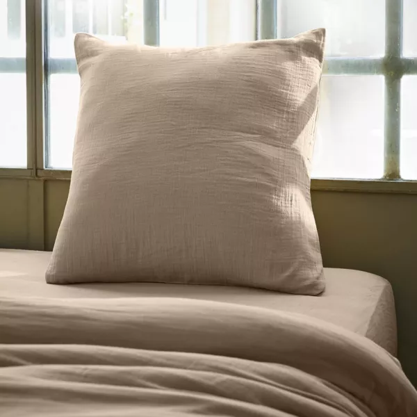 Taie d'oreiller carr�e gaze de coton (60 x 60 cm) Ga�a Ficelle