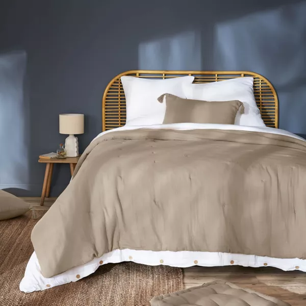 Gestikte katoenen gaas beddensprei (260 x 240 cm) Ga�a Bruin touw