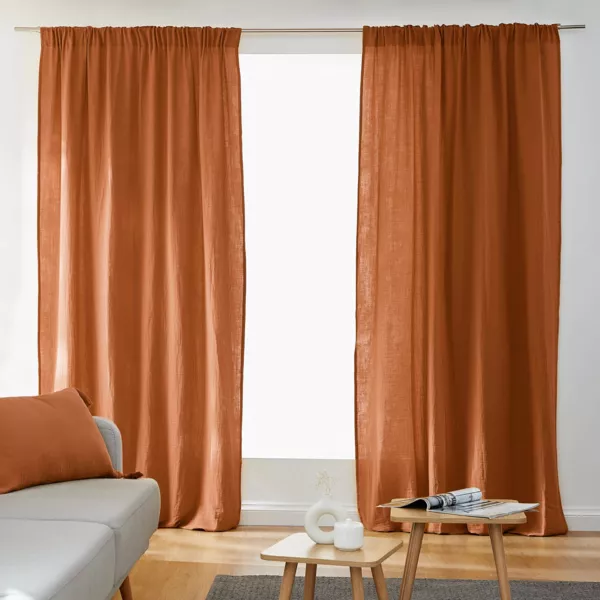 Katoenen gaas gordijn met rimpelband (140 x 240 cm) Ga�a Abrikoos