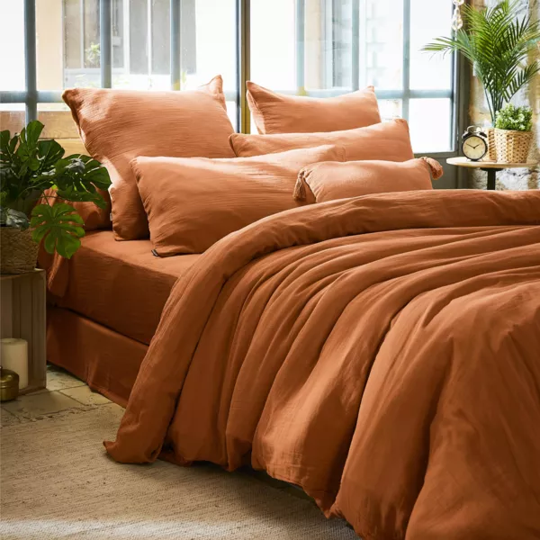 Housse de couette gaze de coton (280 x 240 cm) Ga�a Abricot
