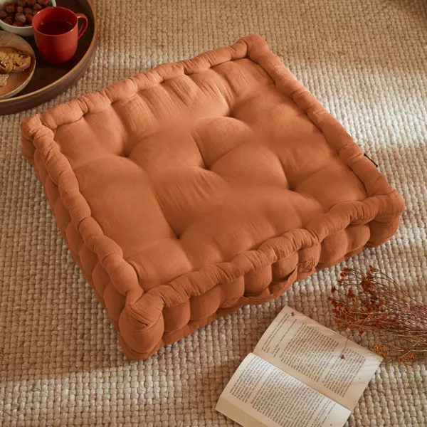 Firkantet gulvpude i bomuldsgaze (50 x 50 cm) Ga�a Abrikos