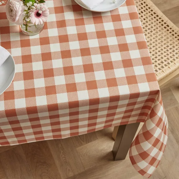 Nappe rectangulaire coton enduit (150 x 350 cm) Vichy Terracotta