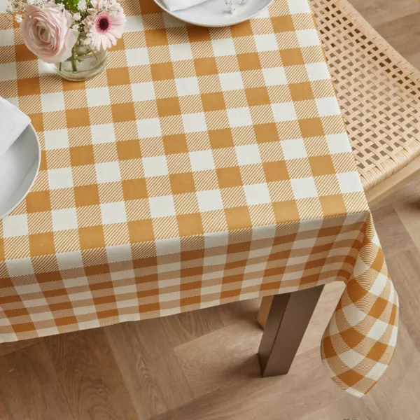 Nappe rectangulaire coton enduit (150 x 250 cm) Vichy Jaune moutarde
