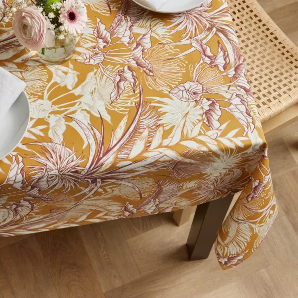 Nappe rectangulaire coton enduit (150 x 350 cm) Granada Jaune moutarde