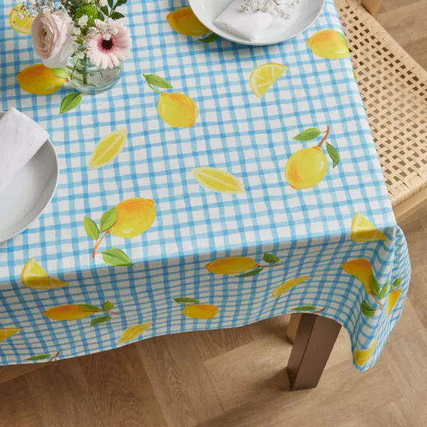 Tischdecke rechteckig Baumwolle beschichtet (150 x 250 cm) Menton Blau