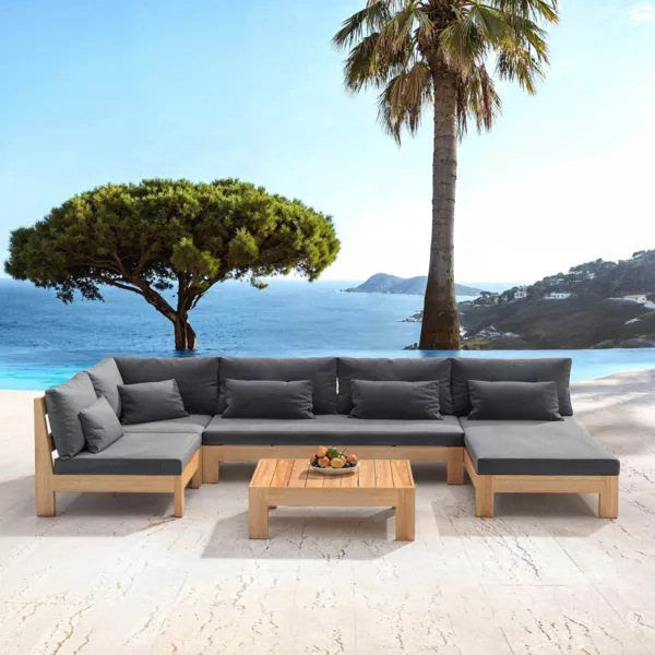 Salon de jardin d'angle en bois d'acacia 5 places 5 pcs Borneo Gris anthracite