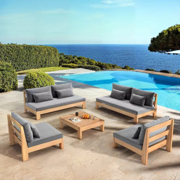 Salon de jardin en bois d'acacia 8 places 5 pcs Borneo Gris anthracite