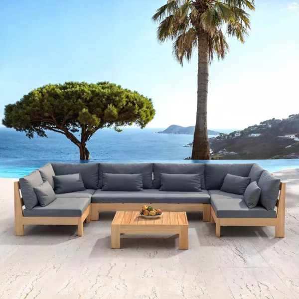 Salotto da giardino angolare in legno di acacia 7 posti 6 pezzi Born�o Grigio antracite