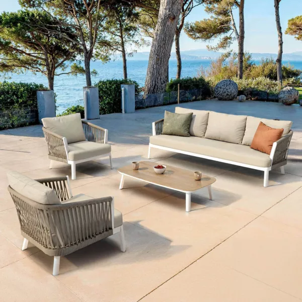 Salon de jardin en aluminium 5 places 4 pcs Amalfi Blanc et beige