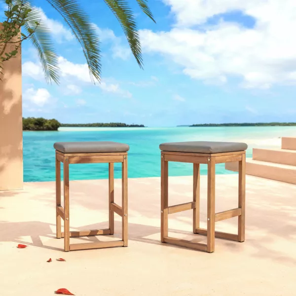 Conjunto de 2 taburetes altos de jard�n de madera de acacia Born�o Gris antracita