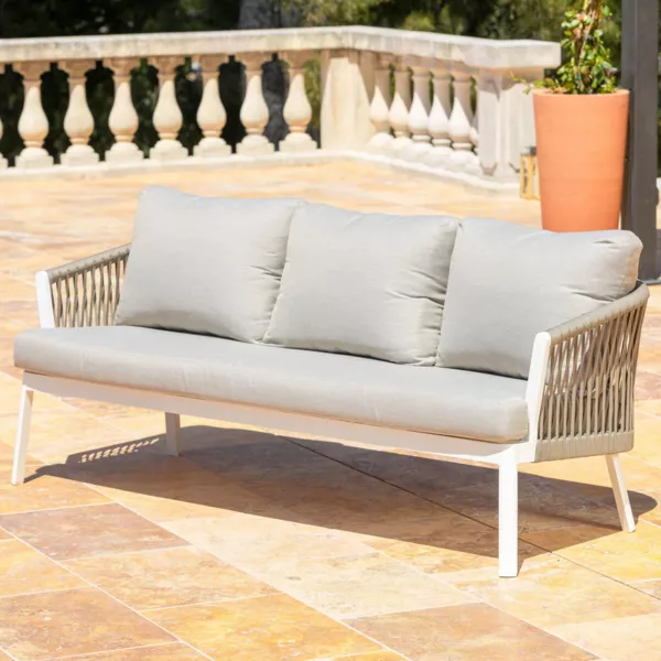 Sof� de jard�n en aluminio 3 plazas Amalfi Blanco y topo