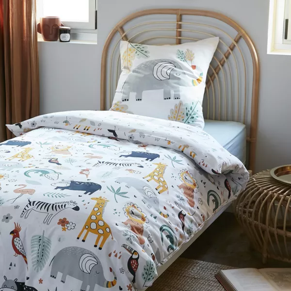 Housse de couette et deux taies enfant coton (200 x 200 cm) Savane Multicolore