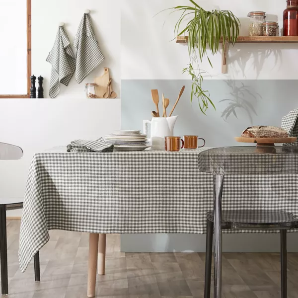 Mantel rectangular de gasa de algod�n (150 x 250 cm) Ga�a vichy Verde romero