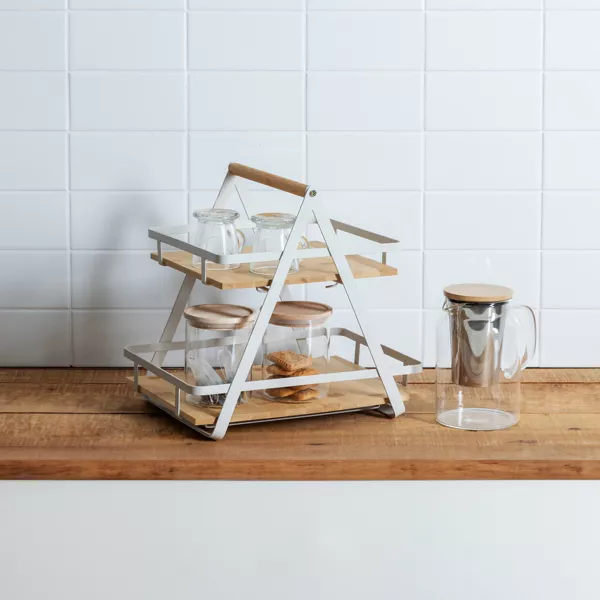 Houten keukenrek 2 niveaus met handvat (H29 cm) Ordera Wit