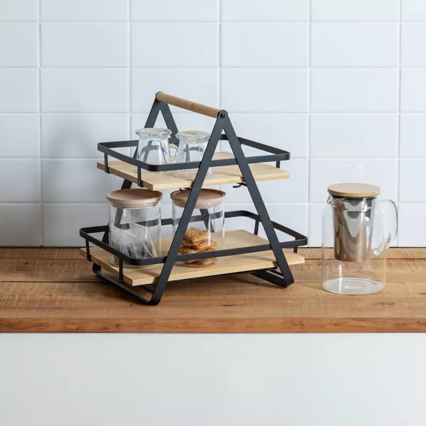 Etag�re cuisine transportable en bois 2 niveaux avec anse (H29 cm) Ordera Noir