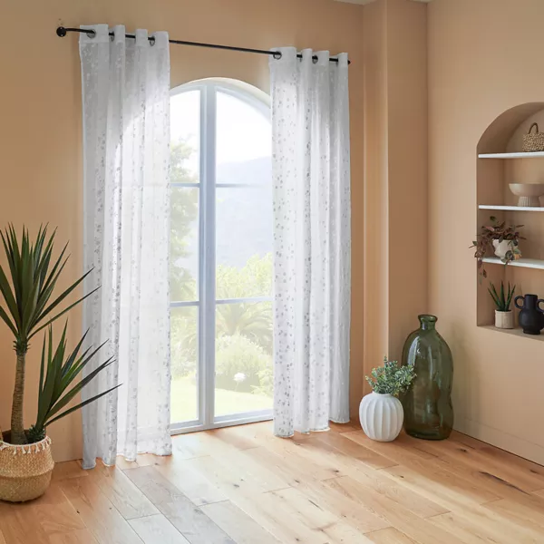 Tenda trasparente occhielli (140 x 240 cm) Flore Bianca