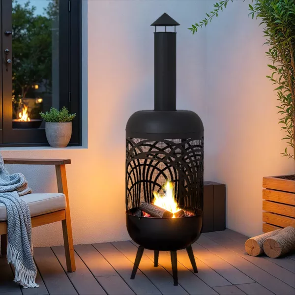 Feuerschale Outdoor-Kamin (D40 x H139 cm) Caldera Schwarz