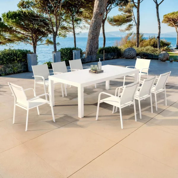 Table de jardin rectangulaire aluminium 8 places (210 x 100 cm) Murano Blanc