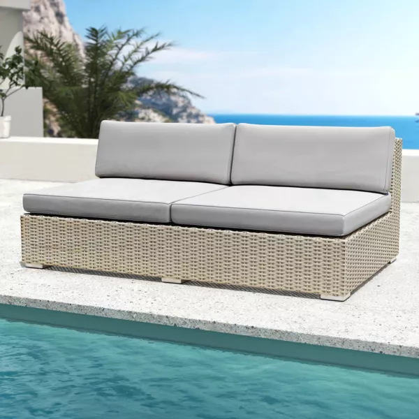 Gartensofa 2-Sitzer ohne Armlehnen geflochtenes Polyrattan Palma Grau