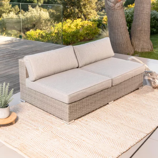 Gartensofa 2-Sitzer ohne Armlehnen geflochtenes Polyrattan Palma Grau und Taupe