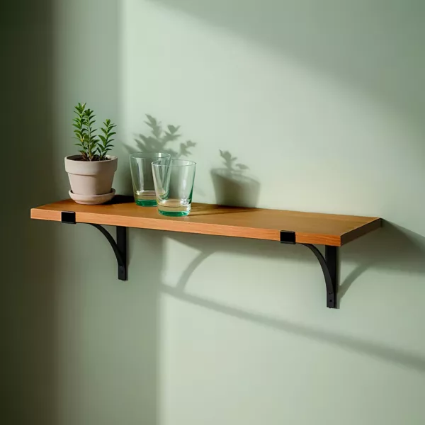 Houten en metalen wandplank (60 cm) Factory Zwart en natuurlijk