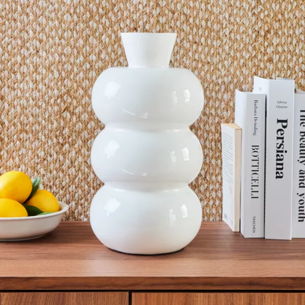 Vaso in metallo smaltato fatto a mano (H33 cm) Serena Bianco brillante