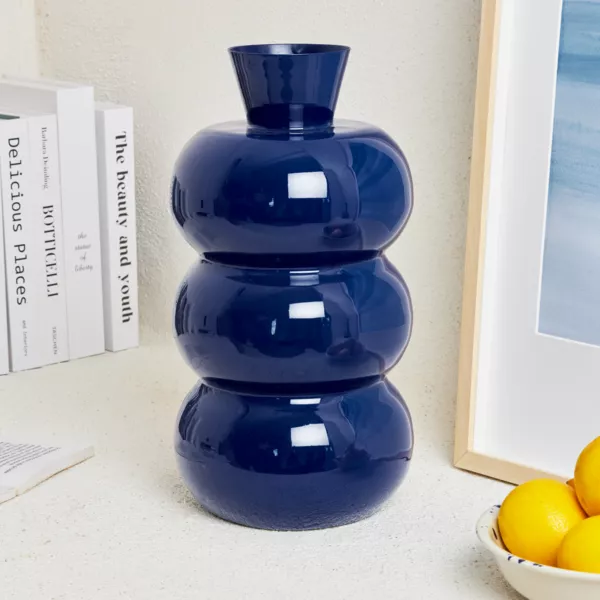 Handgemachte Vase aus emailliertem Metall (H33 cm) Serena K�nigsblau gl�nzend