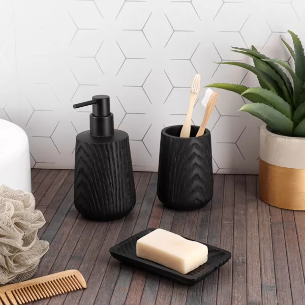 Distributeur de savon effet bois (350 ml) Scandi noir