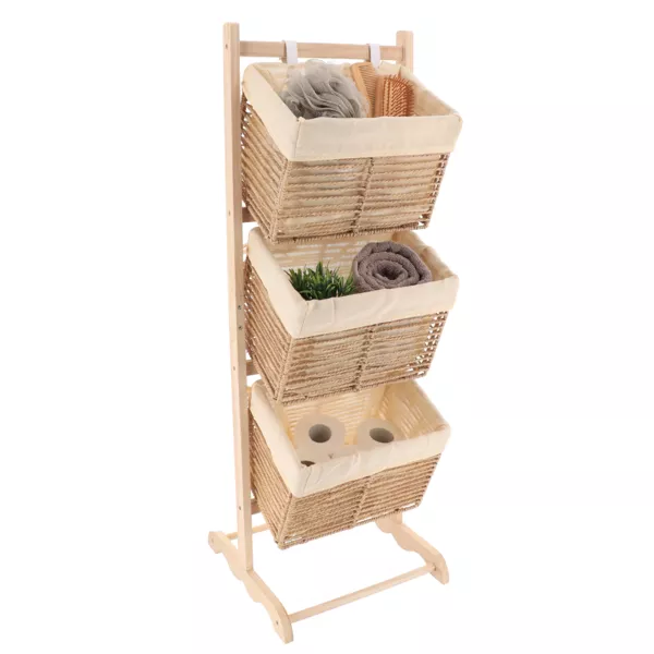 Mueble de almacenamiento 3 cestas inclinadas (H102 cm) Paulownia Beige